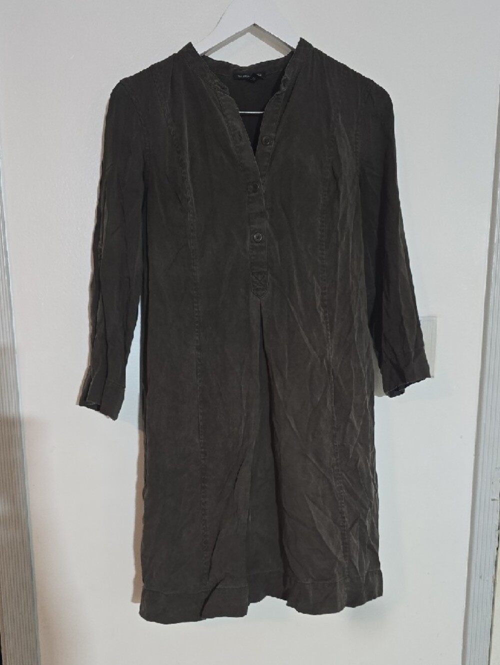 Eileen Fisher Olive Button-FrontEILEEN FISHER Mandarin Collar 3/4 Sleeve